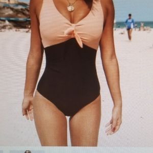 Tie Front Color Block One Piece Swimsuit